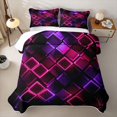 thumbnail image 2 of Castle Fairy Abstract Neon Square Quilt Full 3-Piece,Minimalism Glowing Geometric Full Bedspread Sets,Purple Pink Black,1 Coverlet and 2 Pillowcases, 2 of 7