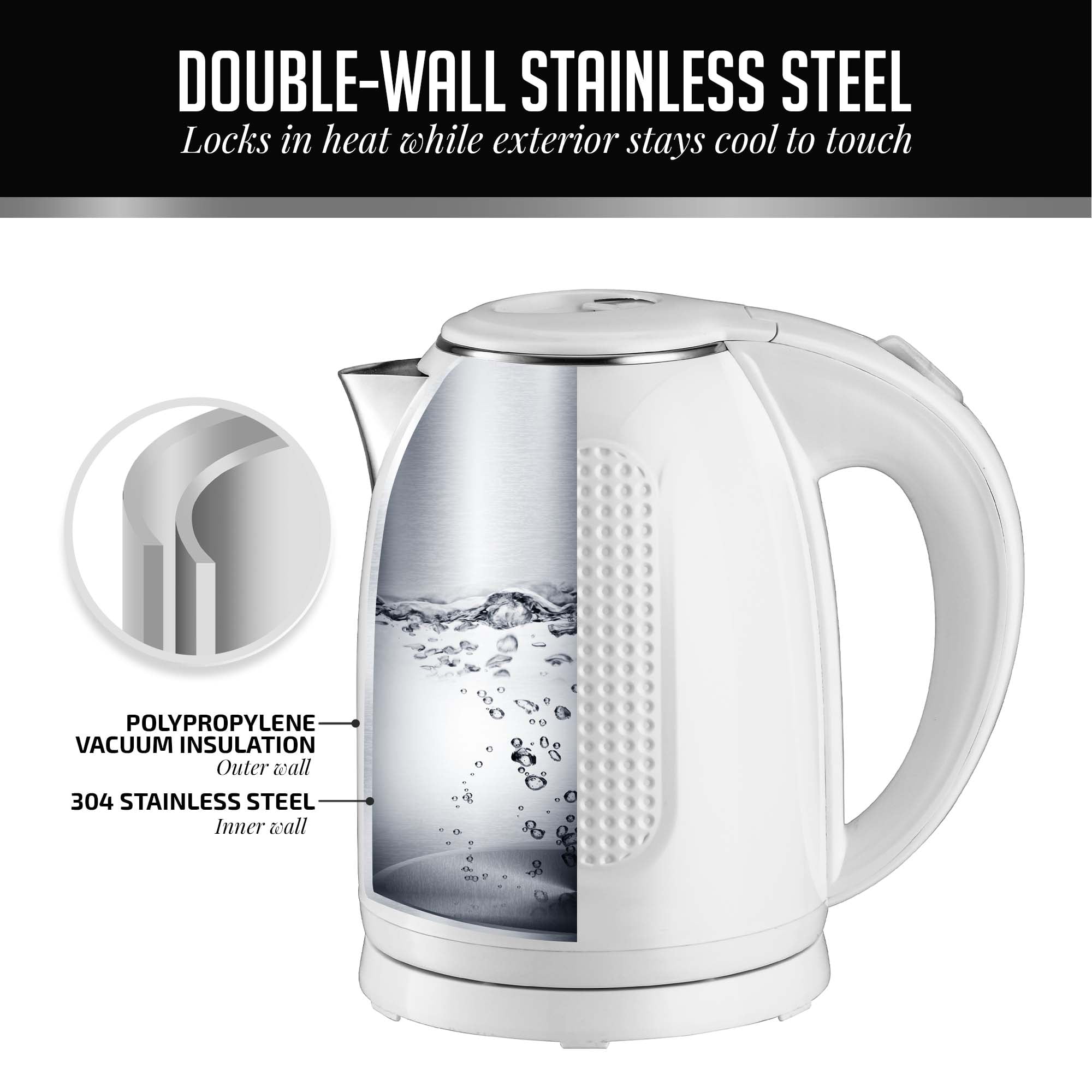 OVENTE Electric Stainless Steel Insulated Hot Water Boiler and Warmer 3.2  Liter, 700 Watt Water Dispenser Automatic Keep Warm Setting & Boil Dry  Protection, Perfect for Tea or Coffee, White WA32W 