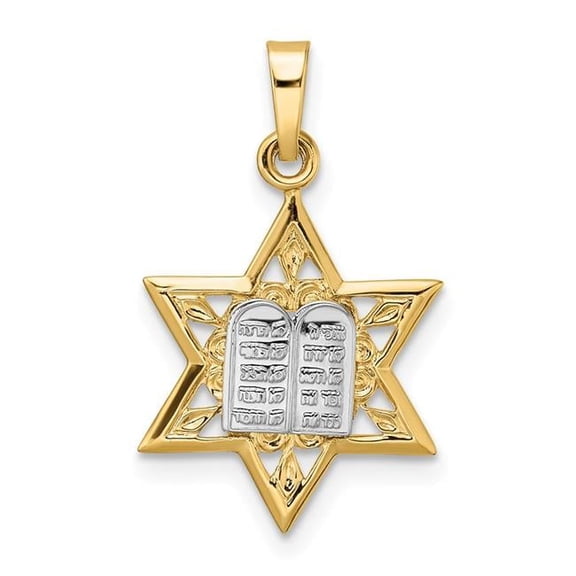Finest Gold 14K Two-tone Polished Solid Star & Torah Pendant