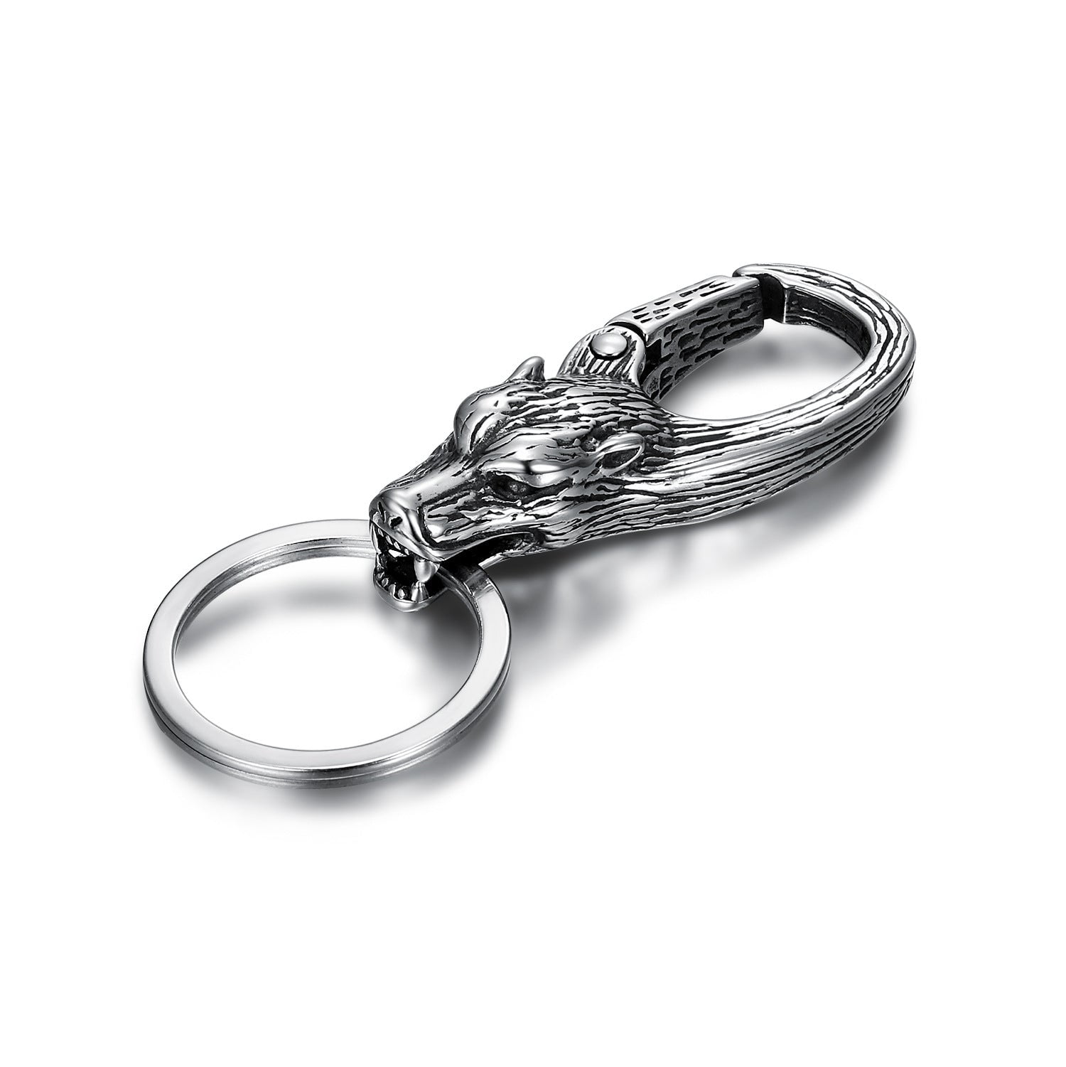 Wolf Head Keychain Stainless Steel Key Chain Fashion Lock Key European American Key Ring for Men and Women Car Key