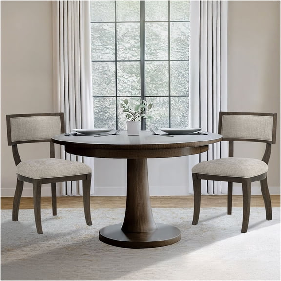 Marie Dining Chairs Set of 2, Upholstered Beige Side Chairs with Solid Wood Frame and Curved Legs for Kitchen Dining Room