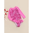 thumbnail image 3 of Xingqing Kids Child Girls Two Piece Bikini Set Mermaid Print Long Sleeve Tops and Ruffle Shorts Swimsuit Rose Red 5-6 Years, 3 of 9