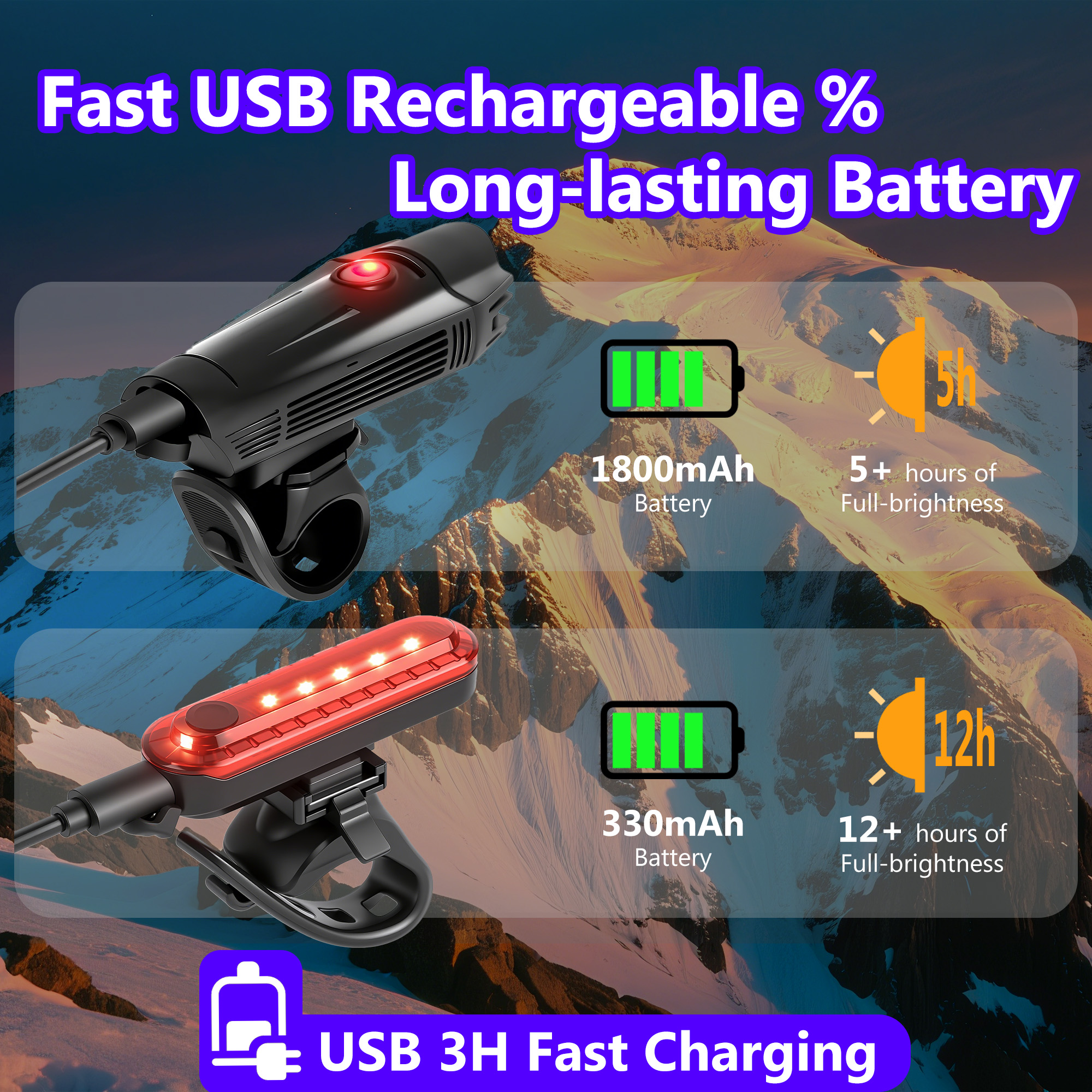 Daybetter Rechargeable Bicycle Light Set with USB Charging photo 3