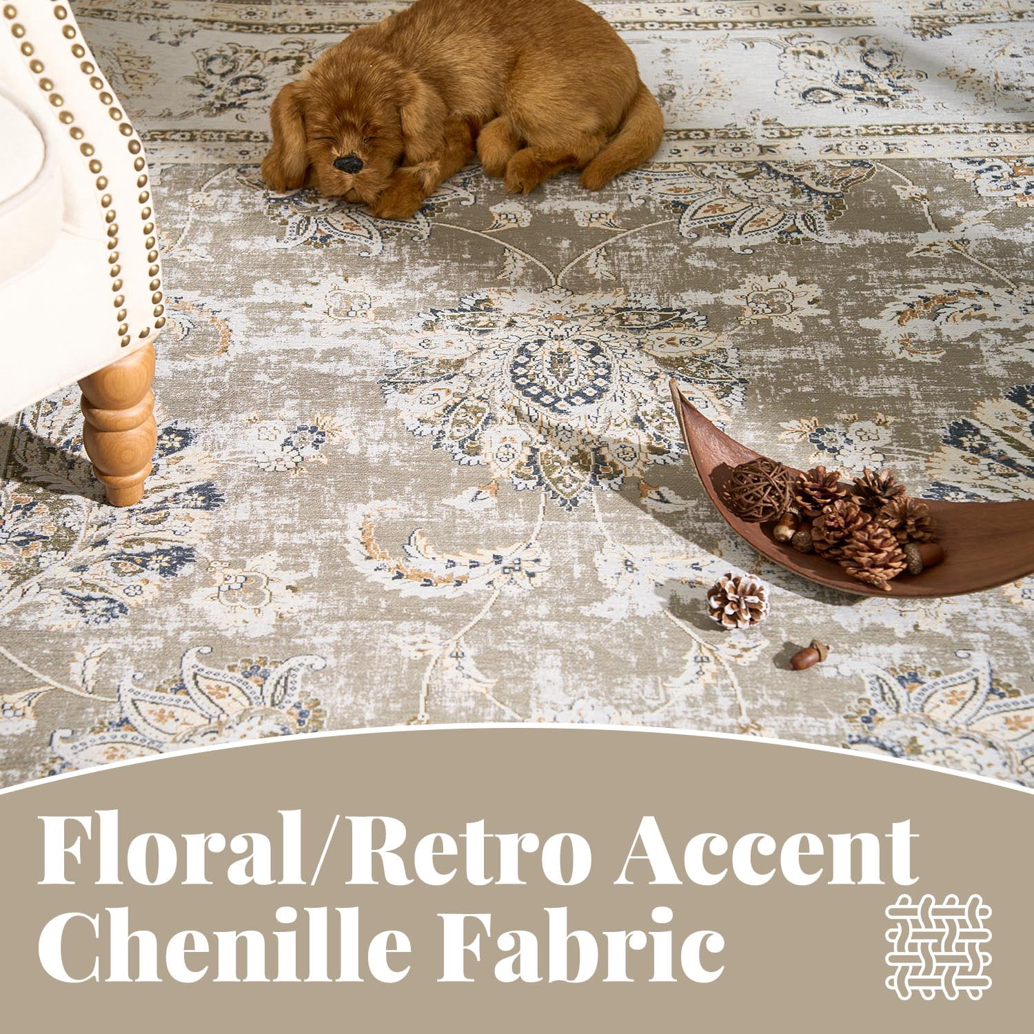 RUGKING Area Rug 2x3 Doormat for Bedroom Indoor Non-Slip Foldable Vintage Rug Floral Rug for Entryway  Taupe