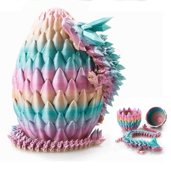 3D Printed Dragon Egg Model 12" Movable Desk Decor Fidget Toy Collectible Home Office Decor for Adults,Laser Rainbow