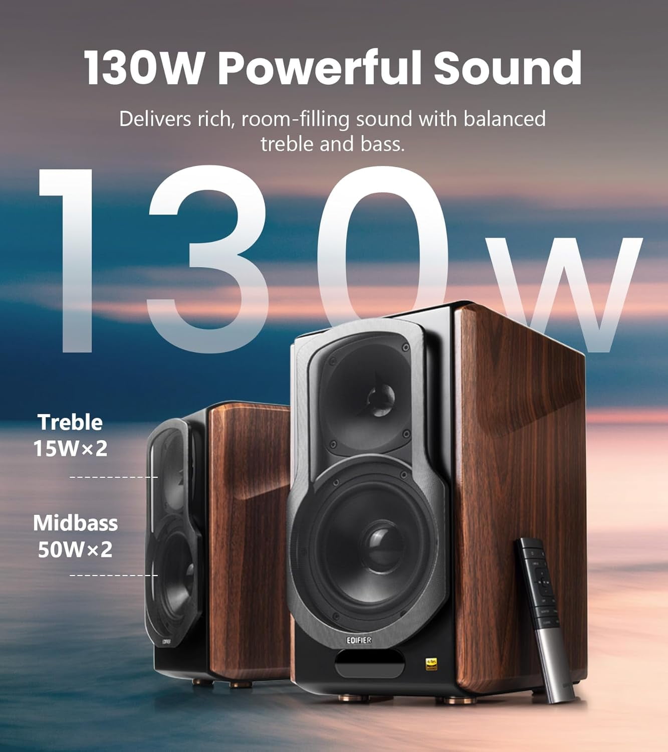 Restored Edifier S2000MKIII Coaxial, Bluetooth, Optical and RCA Bookshelf 2 Speakers, Near-Field Active Tri-Amped 130w Studio Monitor for Audiophiles w/ Wireless, Line-in and Fiber-Optic Input Walnut