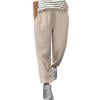 JGGSPWM Plus Size Women's Elastic Waist Linen Capri Pants Casual Drawstring Trousers with Pockets Beige L