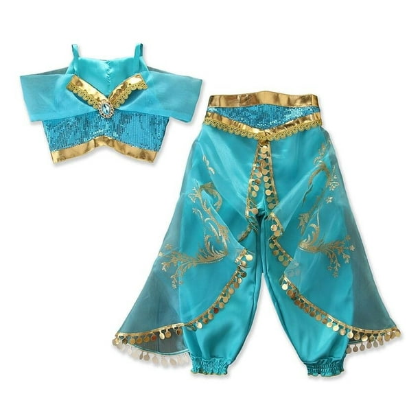 Enfants Aladdin Costume Princesse Jasmine Outfit Filles Sequin