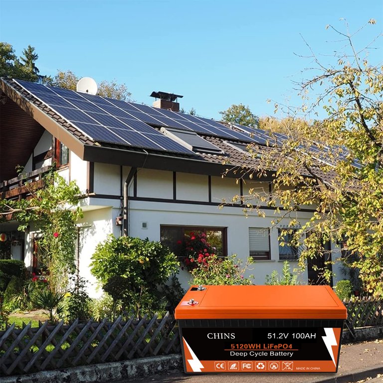 Chins Smart LiFePO4 Lithium Iron Battery 48V 100Ah for Solar Home, Orange