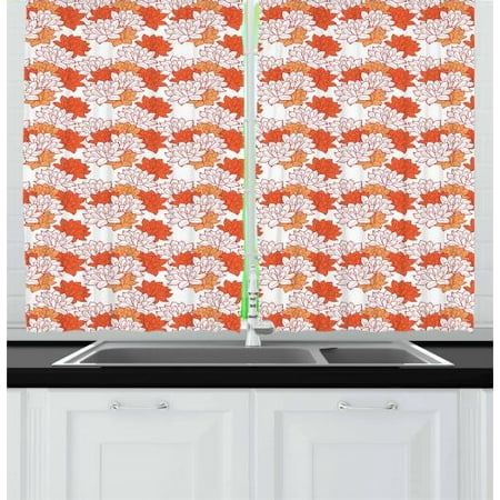Lotus Flower Curtains 2 Panels Set, Abstract Lily Blossoms in Warm Colors Zen Garden Feng Shui, Window Drapes for Living Room Bedroom, 55W X 39L Inches, Vermilion Pale Orange and Red, by (Best Color For Bedroom Feng Shui)