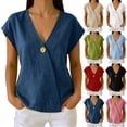thumbnail image 4 of MEICHEN Women's Cotton Linen T Shirt Short Sleeve Wrap Style V Neck Top Casual Loose Fit Top Womens Summer Essentials Tops, 4 of 9