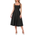thumbnail image 1 of Vestido midi sin mangas de cuello cuadrado para mujeres, vestido de fiesta elegante y clásico, color negro, ideal para invitados a bodas., 1 of 6