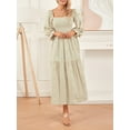 thumbnail image 6 of Cenuakty Women Long Dress, Long Sleeve Dress Square Neck Embroidery Flower Loose Swing Dress, 6 of 9