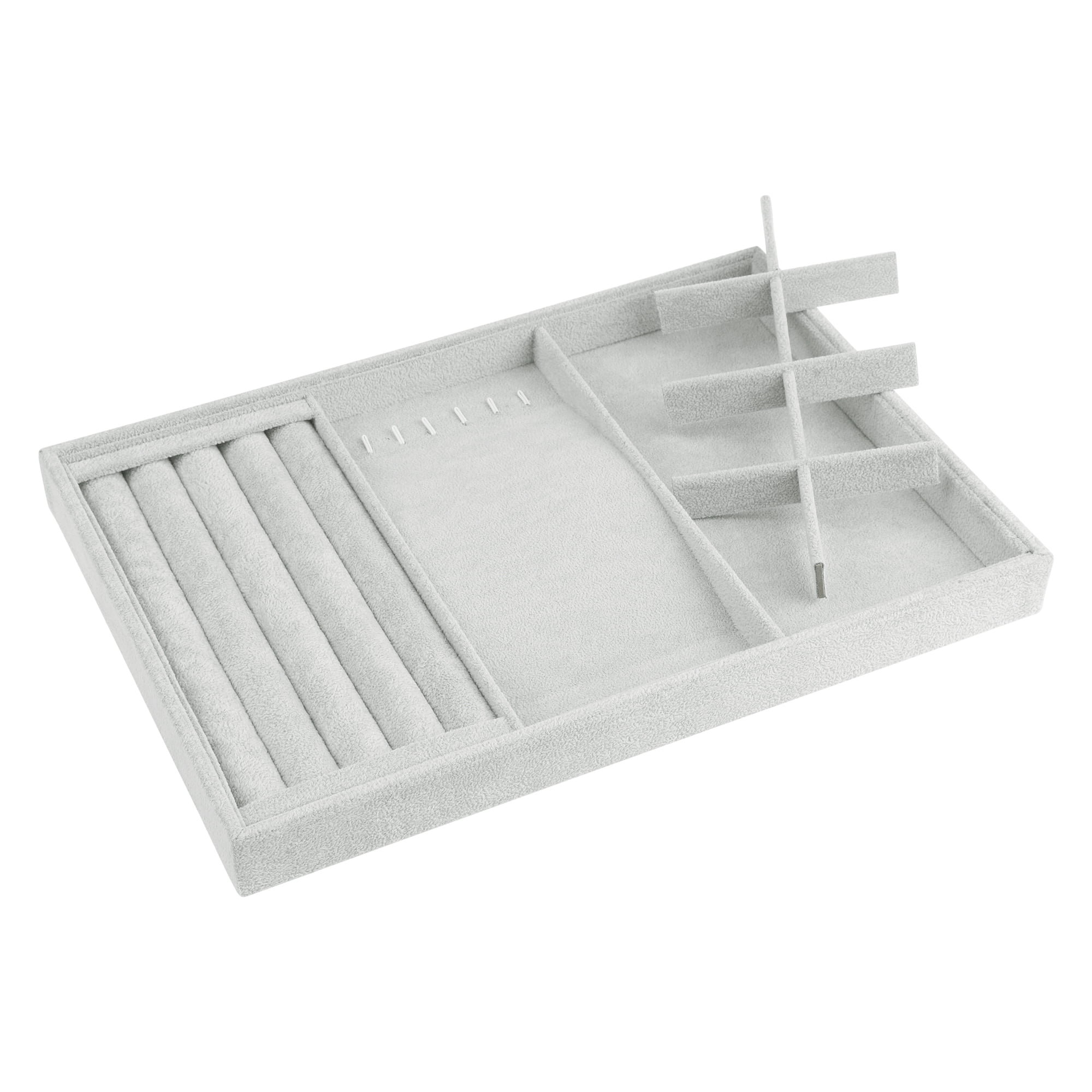 Unique Bargains Velvet Jewelry Organizer Trays with Removable Dividers Grey