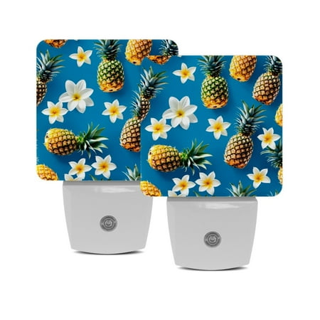 

LED Night Lights Plug into Wall 2-Pack 0.5W Plug in Night Light Dusk to Dawn White Bright Nightlight for Bedroom Bathroom Hallway Kitchen Pineapple Flower Tropical