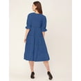 thumbnail image 3 of Moomaya Short Sleeves Round Neck Tiered Solid Cotton Dress -Women's Casual Dress, 3 of 9