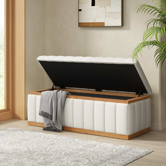 Christopher Knight Home 48" Performance Fabric Storage Bench, Rectangular Entryway or Bedroom Ottoman, Beige