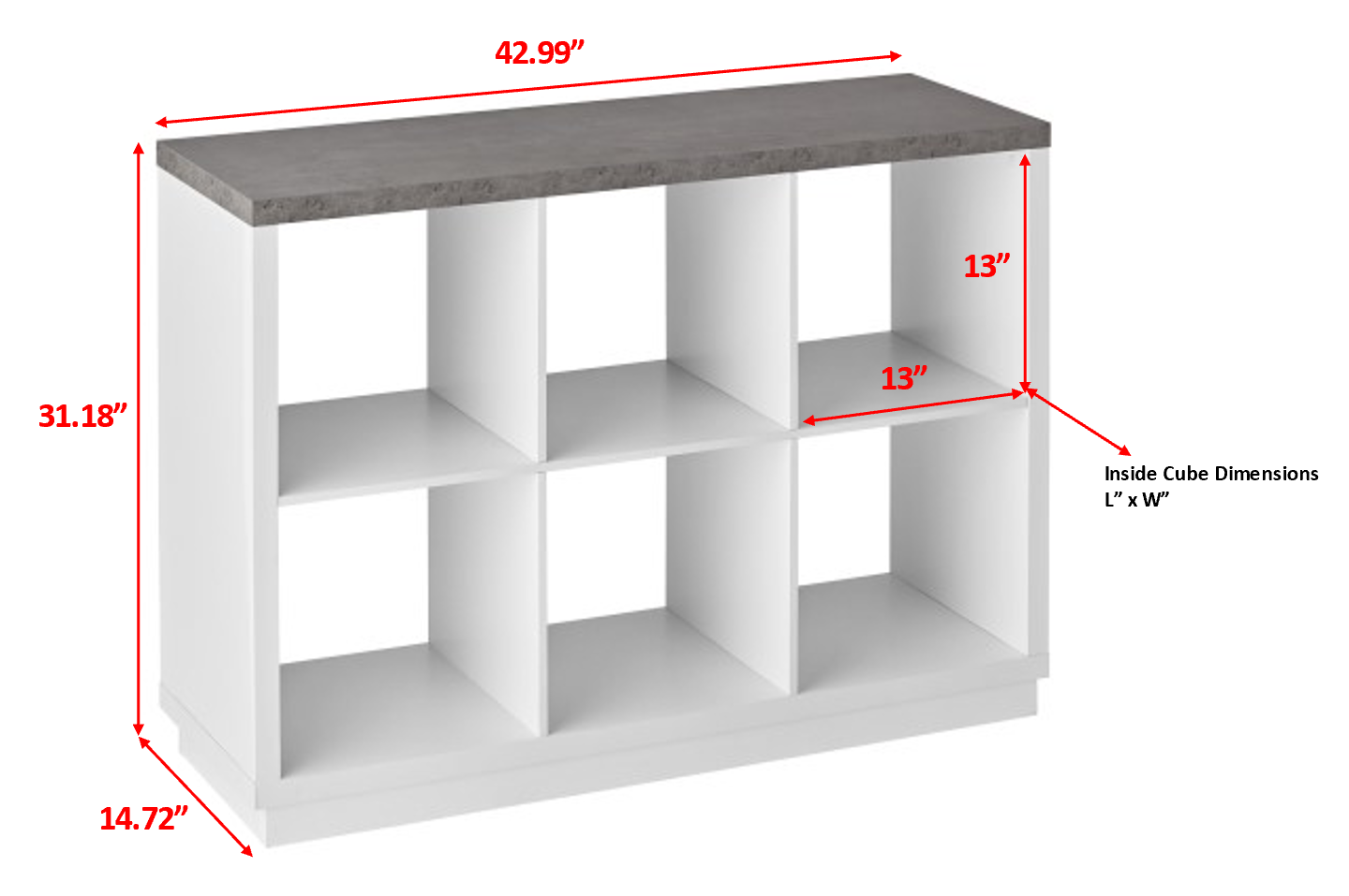 Build Your Own Furniture 6-Cube Organizer, White with Faux Concrete Top - image 3 of 6