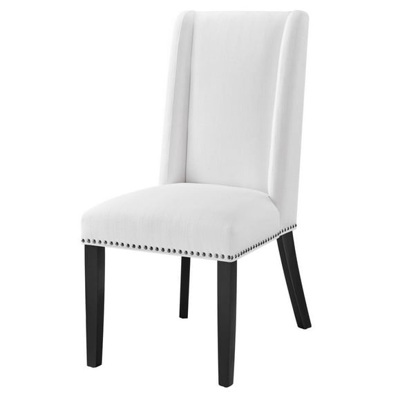Side Dining Chair, Rivet Nailhead, White, Fabric, Kitchen Cafe Bistro Hospitality Restaurant, Modern Contemporary HB32930