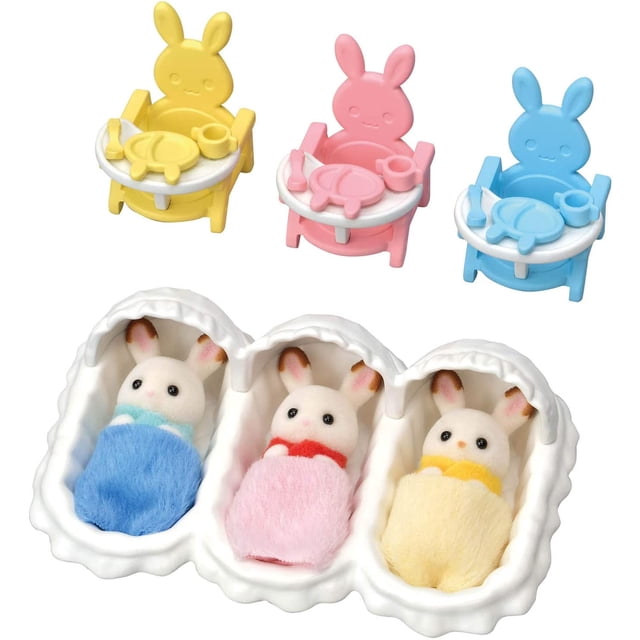 Juego de cuidado de tripletas Calico Critters con 3 figuras de conejo Hopscotch y accesorios