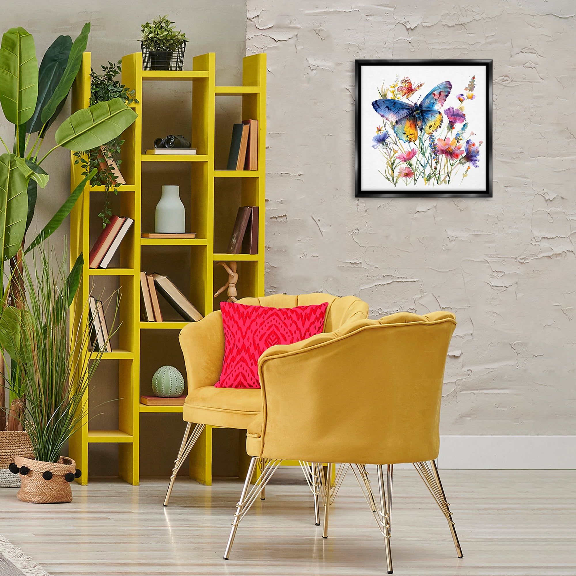 Stupell Industries Blue Toned Butterfly Garden Insects Painting Black Floater Framed Canvas Art Print Wall Art, 18 x 18