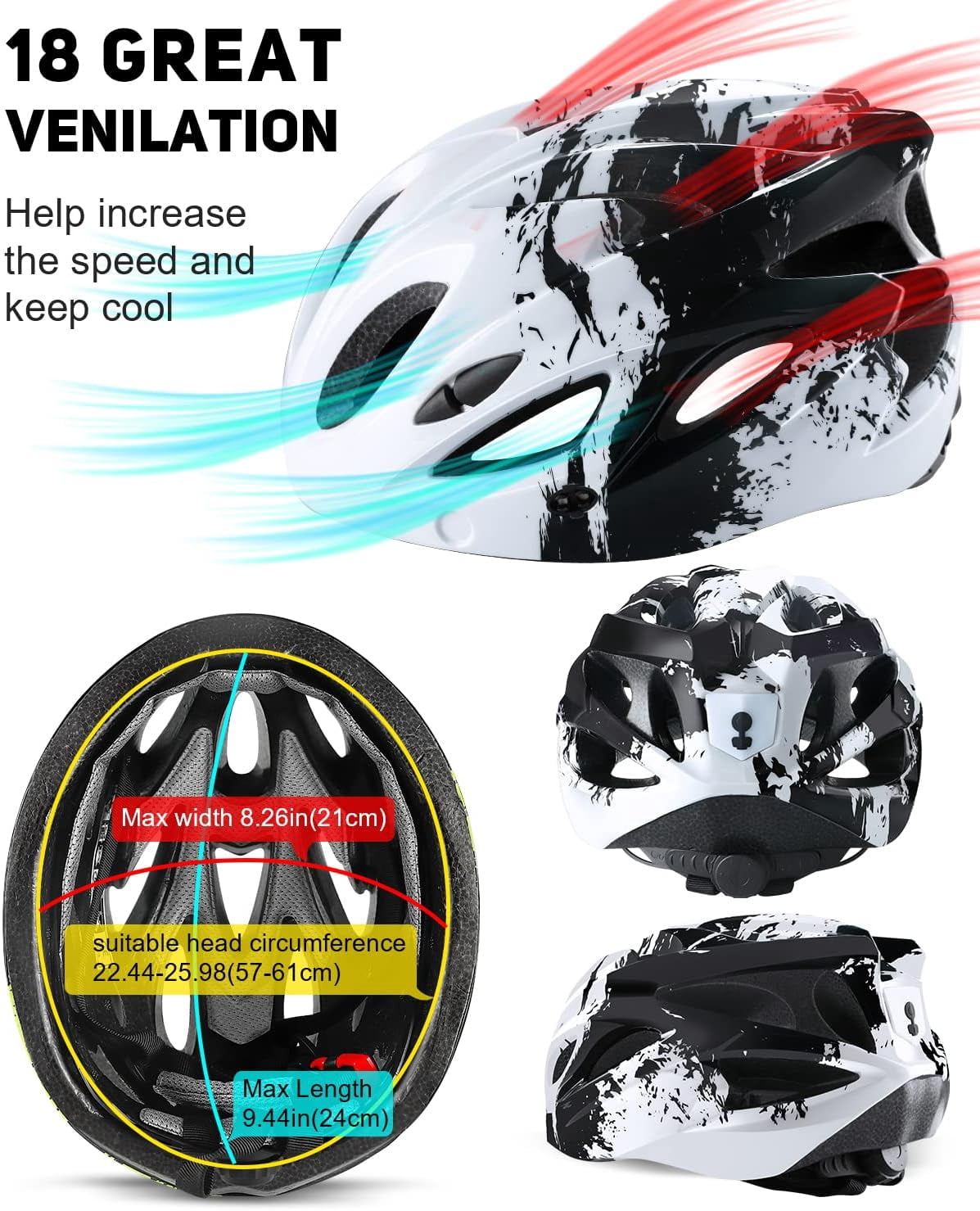 USB Rechargeable LED Light Cycling Helmet with Detachable Goggles and Sun Visor for Mountain & Road Biking