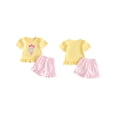 thumbnail image 2 of Cenuakty Toddler Girls Summer Outfit Ice Cream Embroidery Short Sleeve Crew Neck T-Shirt Matching Stripe Shorts Set, 2 of 9