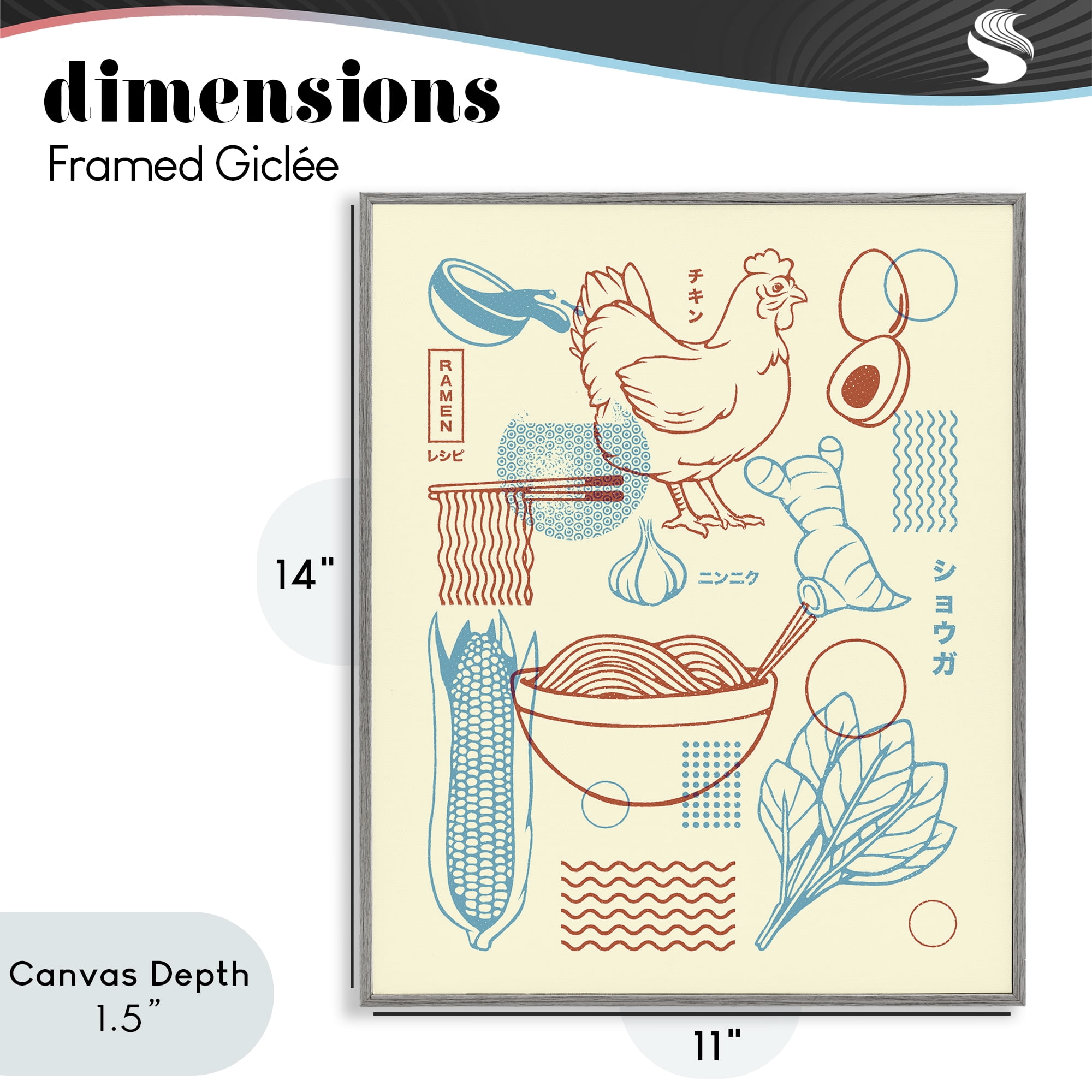 Stupell Industries Minimalist Ramen Ingredients Gray Framed Giclee Art, design by Tobe Fonseca