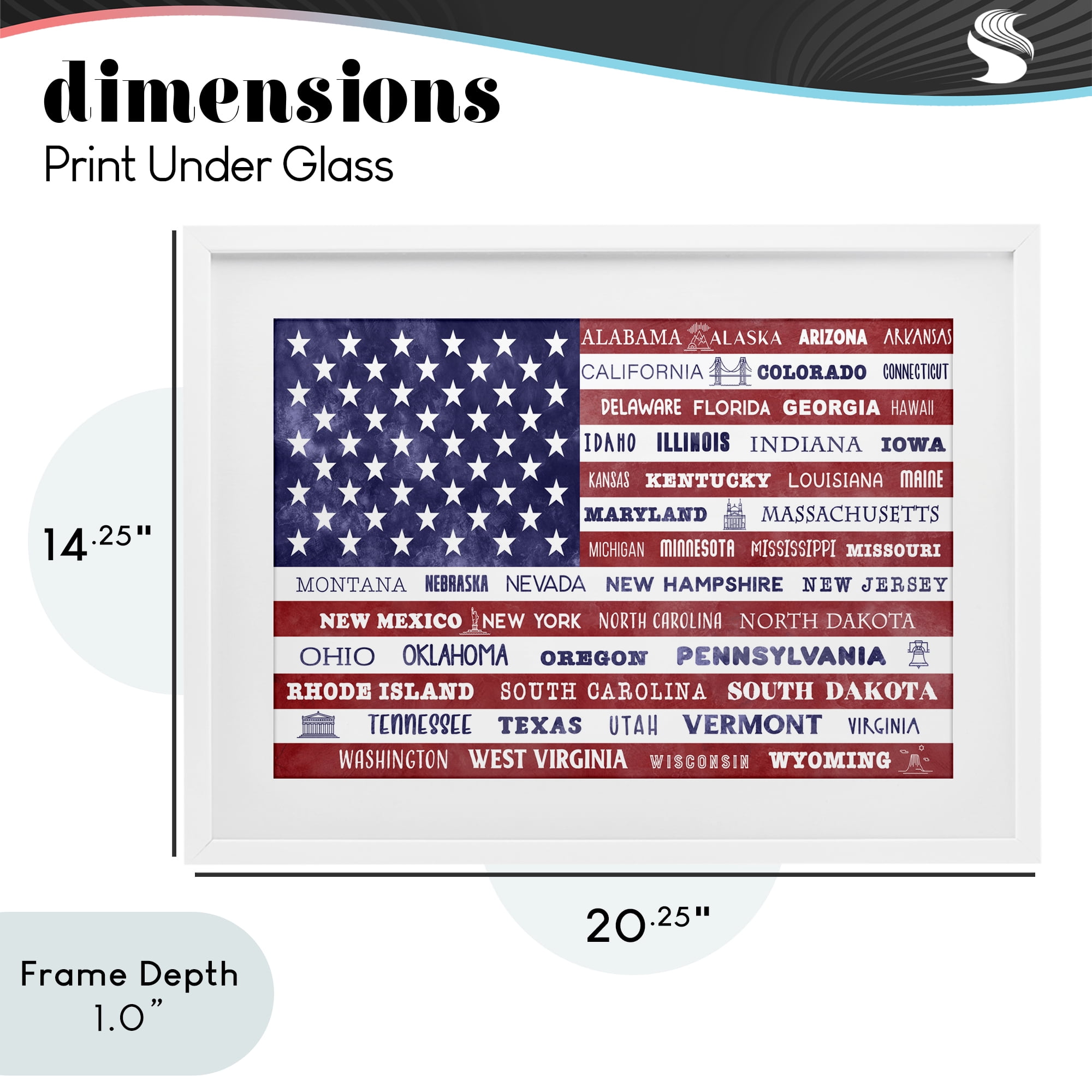 Stupell Industries States Of America Flag White Framed Print Under Glass, design by Daniela Santiago