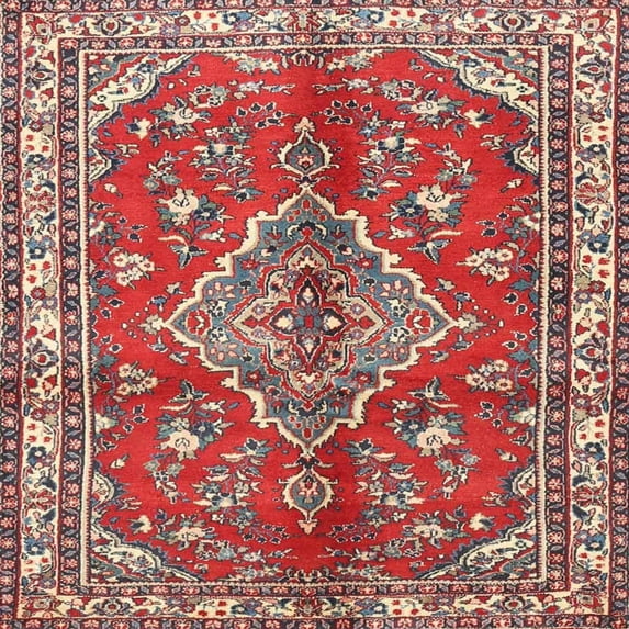 Ahgly Company Indoor Square Traditional Red Persian Area Rugs, 6' Square