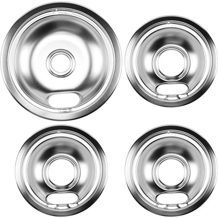 

Chrome Range Burner Drip Bowl Set For Whirl-Pool W10196405*1 And W10196406*3