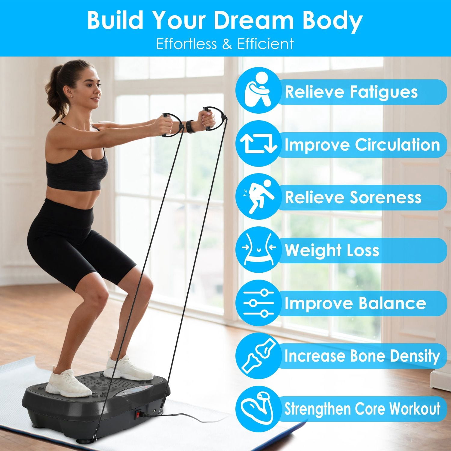 Vibration Exercise Machine With Resistant Bands Remote Control Whole Body Vibration Platform Workout Equipment Home Fitness Training Equipment For Weight Loss Fat Burner