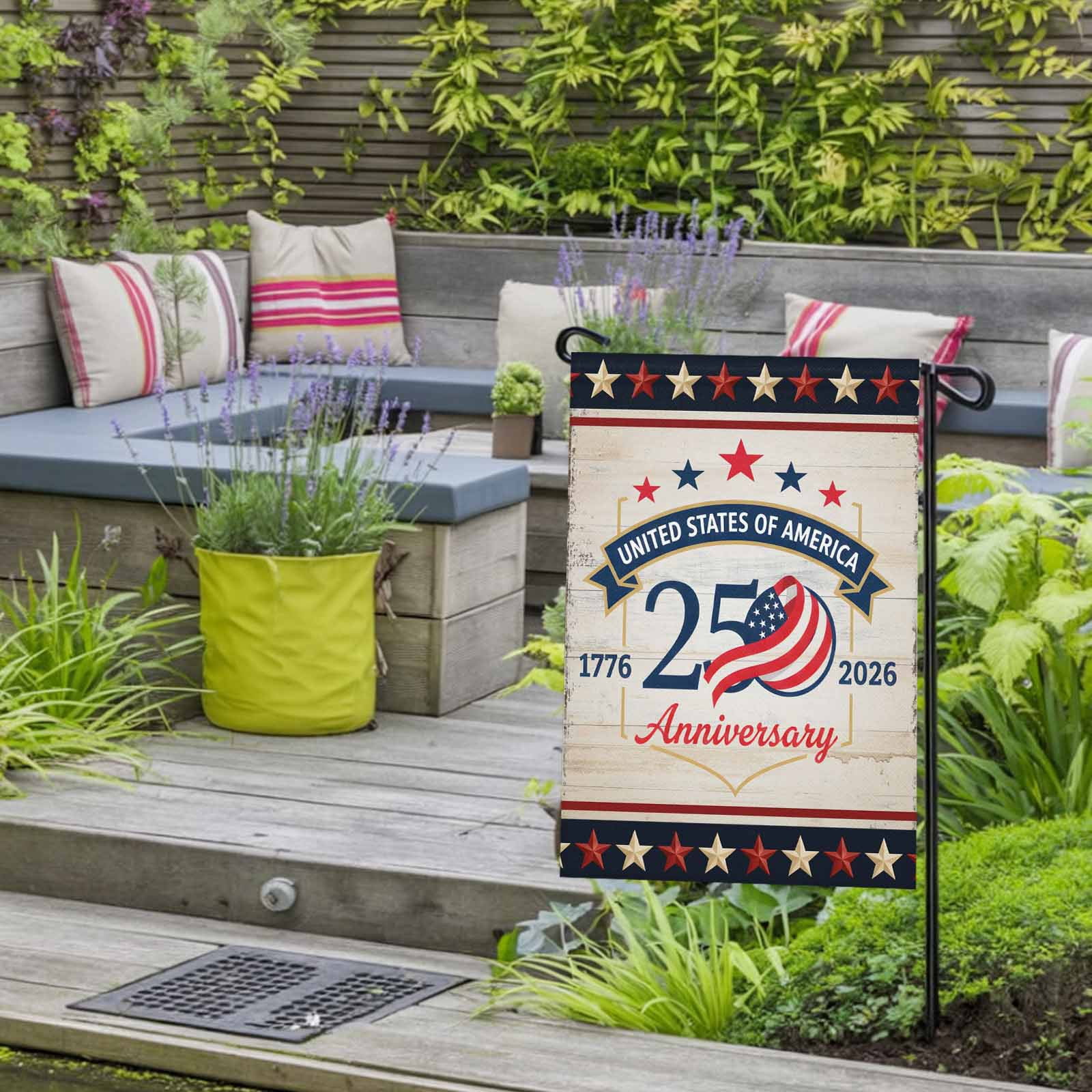 4th of July Garden Flags 250 Years Anniversary Garden Flag Double Sided Welcome Flag Retro Patriotic Stars USA Flag Independence Day Yard Flags for Outdoor Lawn Porch Memorial Day Decor 28x40 Inch