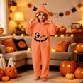 thumbnail image 2 of Kids Halloween Onesie Pumpkin Cosplay Costume for Boy Girl Soft Fleece Plush Flannel Jumpsuits Zip Up Hoodies Casual Party Outfits Funny One Piece with Pockets Orange 9 8-9 Years, 2 of 7