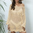 thumbnail image 5 of Xysaqa Women Bathing Suit Cover Ups, Women Beach Crochet Coverup Bikini Swimwear Hollow Out Swimsuit Long Sleeve Short Dresses, 5 of 6