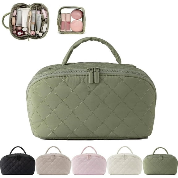 Travel Makeup Bag, 2026 New Large Capacity Compartment Makeup Bag, 180° Open Lay-Flat Cosmetic Case, Lightweight, Soft and Fashion for Bottles & Brushes