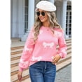 thumbnail image 6 of Women'S Sweater 2025 Fall - Long Sleeve Crewneck Tops Knit Oversized Pullover Casual Print Jumper Pink L, 6 of 8