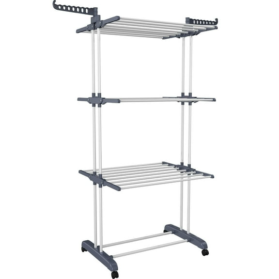 Stainless Steel Drying Rack 4-Tier, Foldable Laundry Rack with Wheels