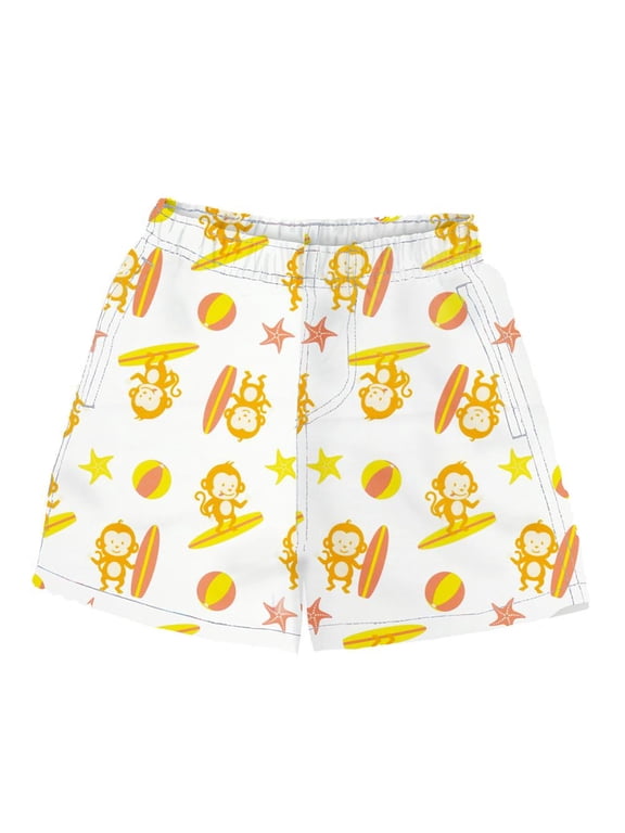 Toddler Swim Shorts Fast Dry Fun Print, White Monkey, Size: 3T, Uzzi Active Wear