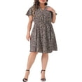 thumbnail image 2 of Agnes Orinda Plus Size Mother's Day Dress for Women Boho Floral Notched V Neck Ruffle Sleeve a Line Midi Dresses Navy Blue 3X, 2 of 4