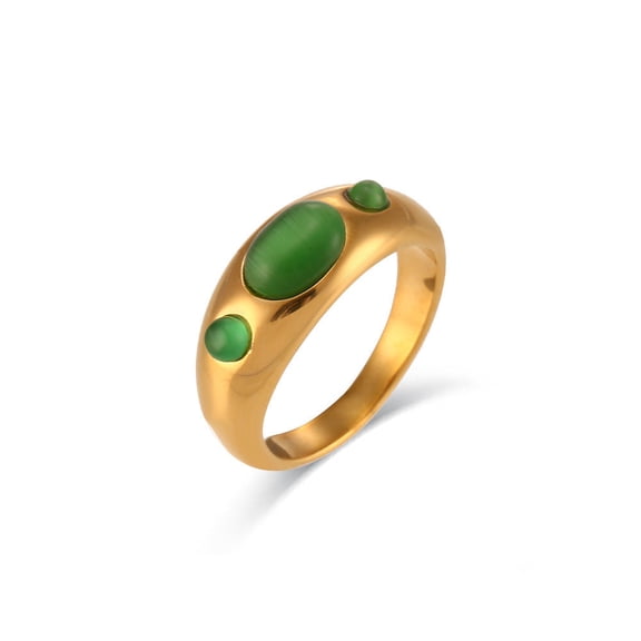 Stainless Steel Fashion Ring For Women Triple Stone Opal Green Pink Turquoise Sapphire White OpalStone Jewelry