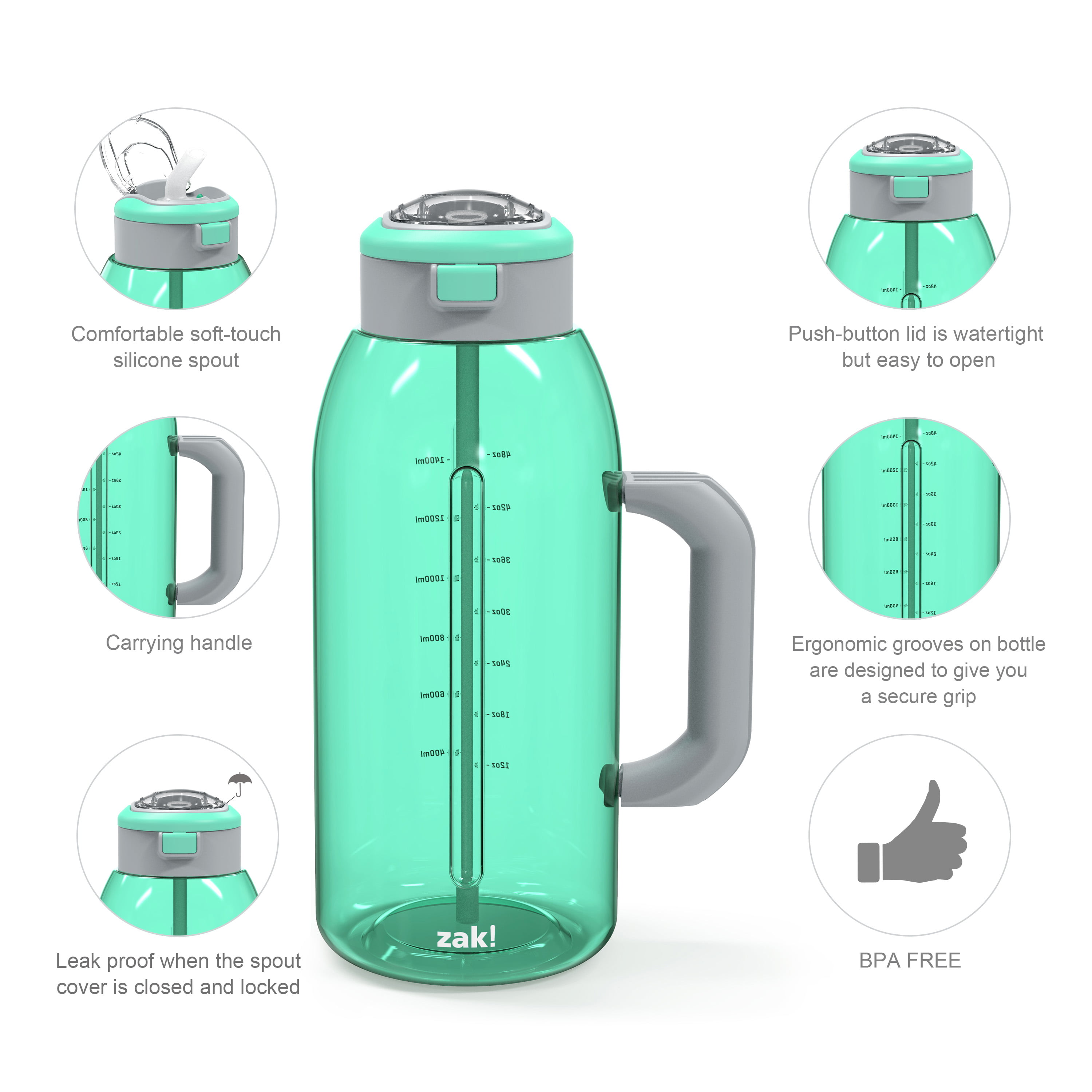 Zak! Designs Charcoal Leak-Proof Water Bottle, 64 oz - Fry's Food