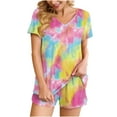 thumbnail image 2 of Levmjia Women's Two-Piece Pajama Set V-Neck Short Sleeve V-Neck Polyester Spandex Blend Summer Home & Sports Outfit Comfortable Multi-Color Available Plus Size, 2 of 5