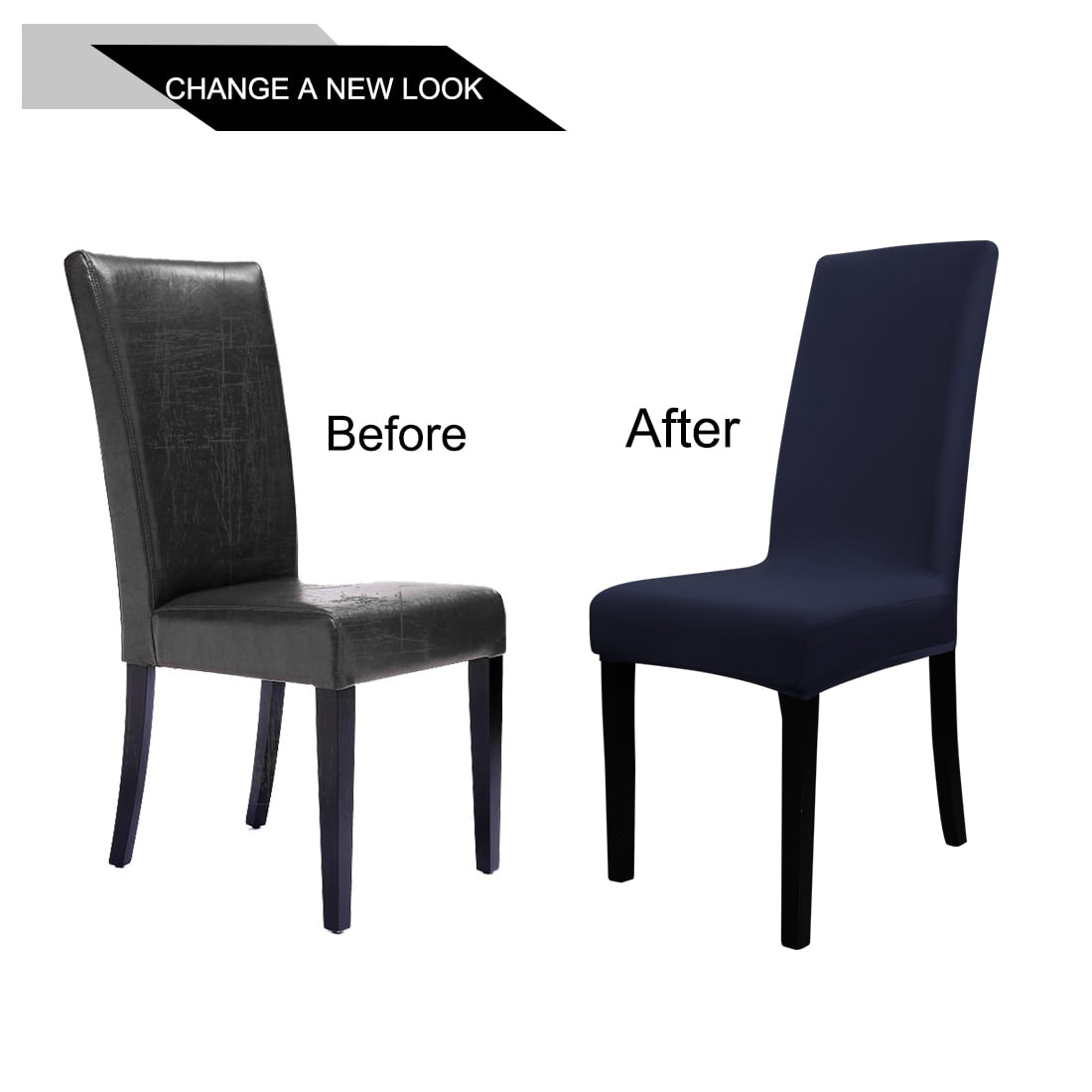 Unique Bargains 4-Pack Solid Dinning Room Chair Cover Stretch Removable Chair Slipcovers Navy Blue