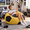 Black‑Yellow, variant on Sanae Soccer Ball Bean Bag Chair, High-Density Foam Filled Lounge Chair with Carry Handle, Soft Flannel, Black and White