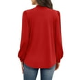 thumbnail image 2 of Craaazy Shirts For Women Long Sleeve Stand Collar Pleated Front Tops Solid Color Blouse Gifts, 2 of 3