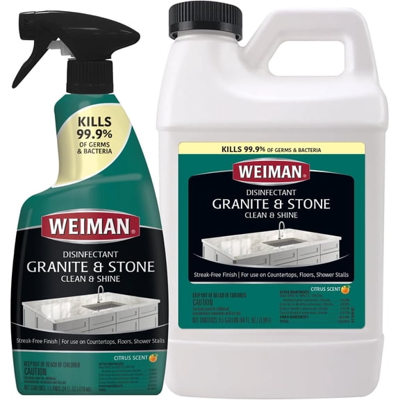 Disinfecting Granite Cleaner & Polish Value Pack - (1) 24 oz Spray Bottle, (1) 64 oz Refill