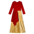 thumbnail image 5 of LiiYii Kids Girls Liturgical Praise Dance Bodysuit Metallic Color Block Patchwork Long Sleeve Dancewear Red 14, 5 of 6