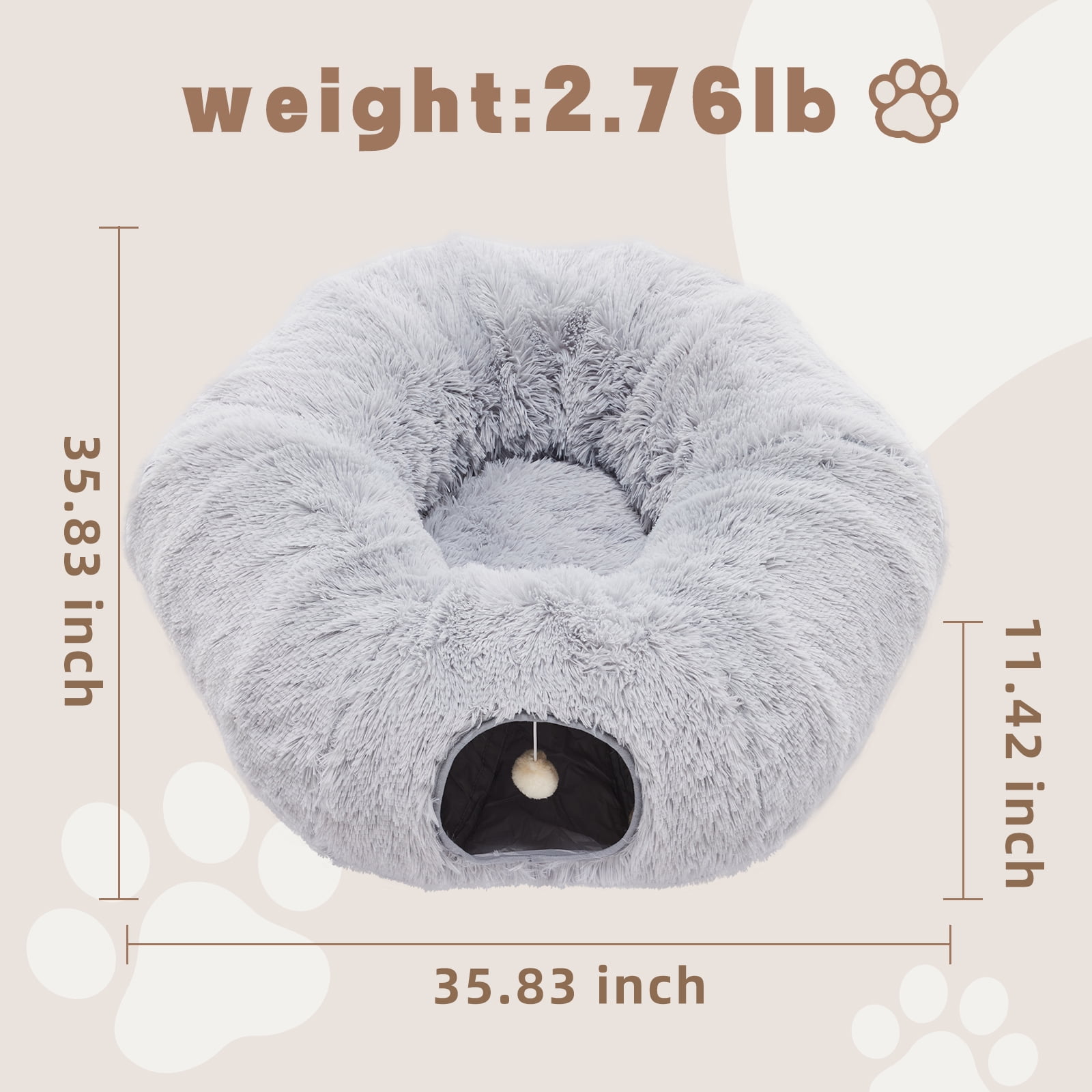 LIFERECORD Cat Tunnel with Cat Bed for Indoor Cats, Under Christmas Tree Soft Plush Peekaboo Cat Cave Donut Tunnel, Multifunctional Playground Toys Hideplace for Kittens, Rabbit - Grey
