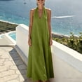 thumbnail image 4 of Women's V-Neck Sleeveless Casual Solid Color Hanging Neck Summer Dress, 4 of 7